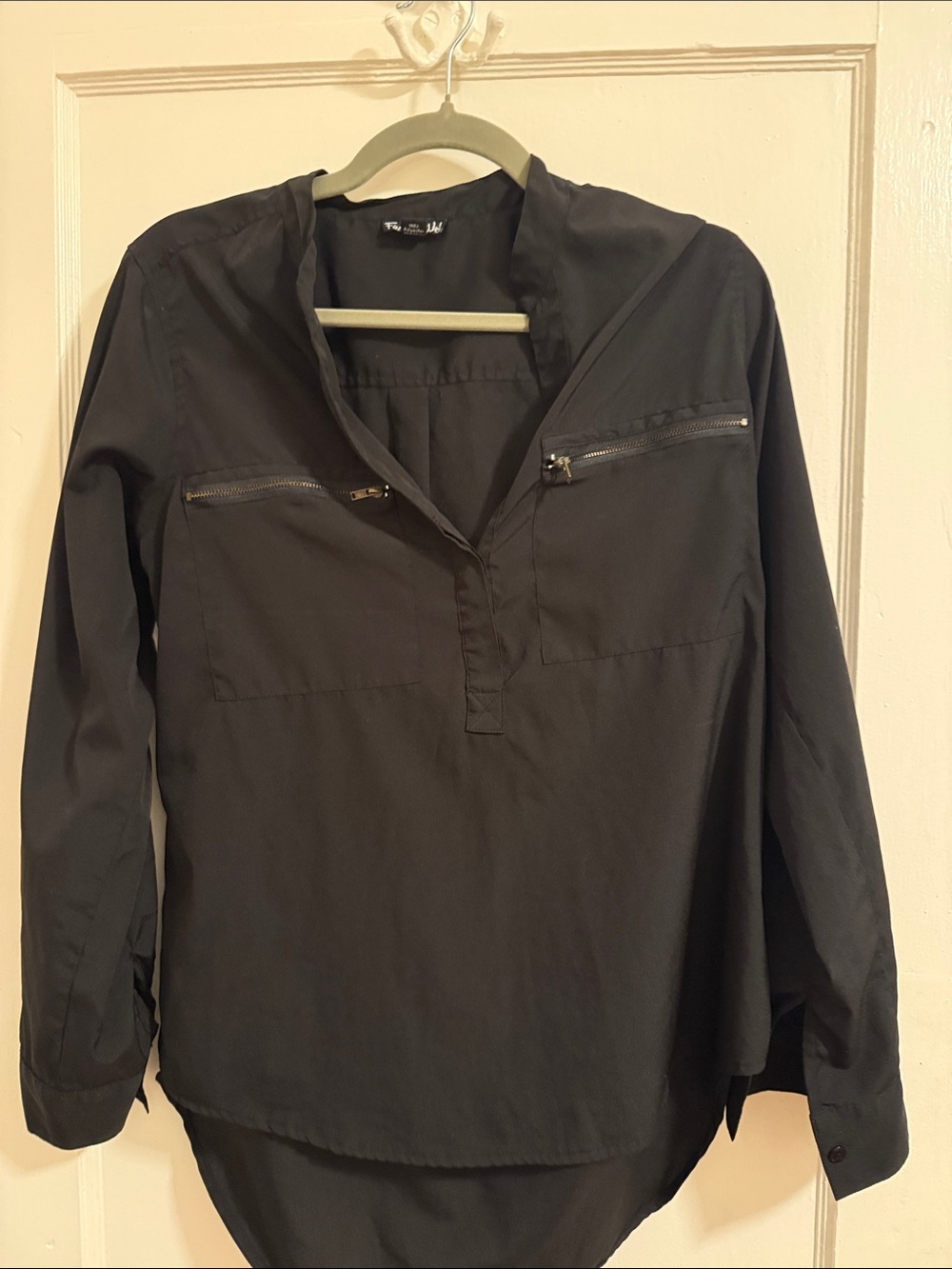 Black Long-Sleeve Zip Pocket Shirt